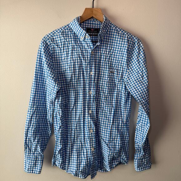 Vineyard Vines Men's Slim Fit Tucker Shirt Blue White Gingham Print Size X-Small - Picture 1 of 6